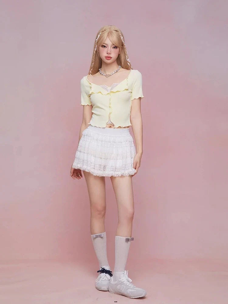 Summer lace slim top【s0000008937】