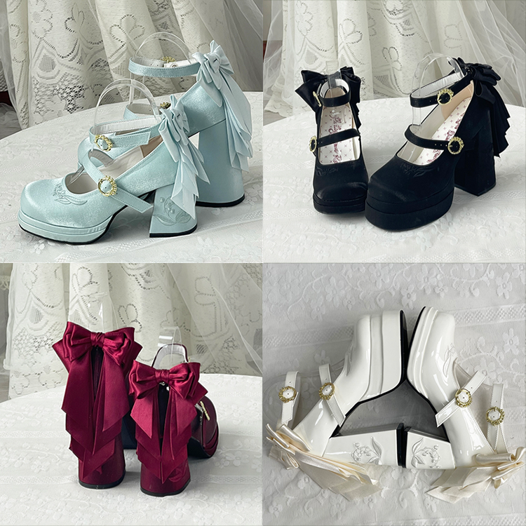 Dreamland - Dreamlike Lily of the Valley - Classic Lolita Platform Shoes with Back Large Bow