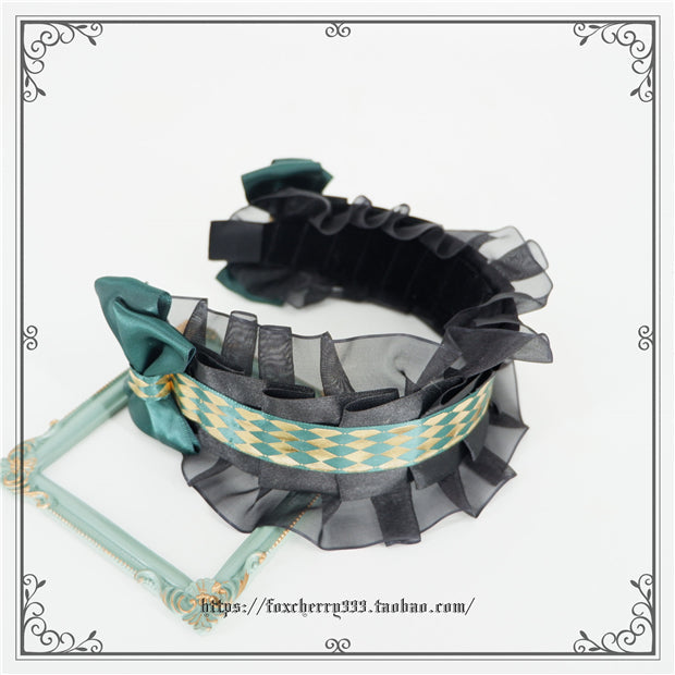 Fox Cherry - Green Lattice Rabbit Ear Bow Lolita Hat Headdress