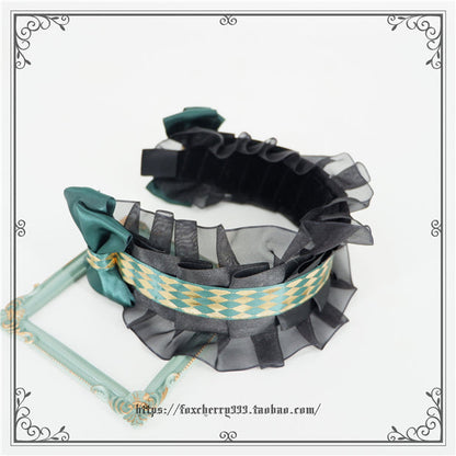 Fox Cherry - Green Lattice Rabbit Ear Bow Lolita Hat Headdress