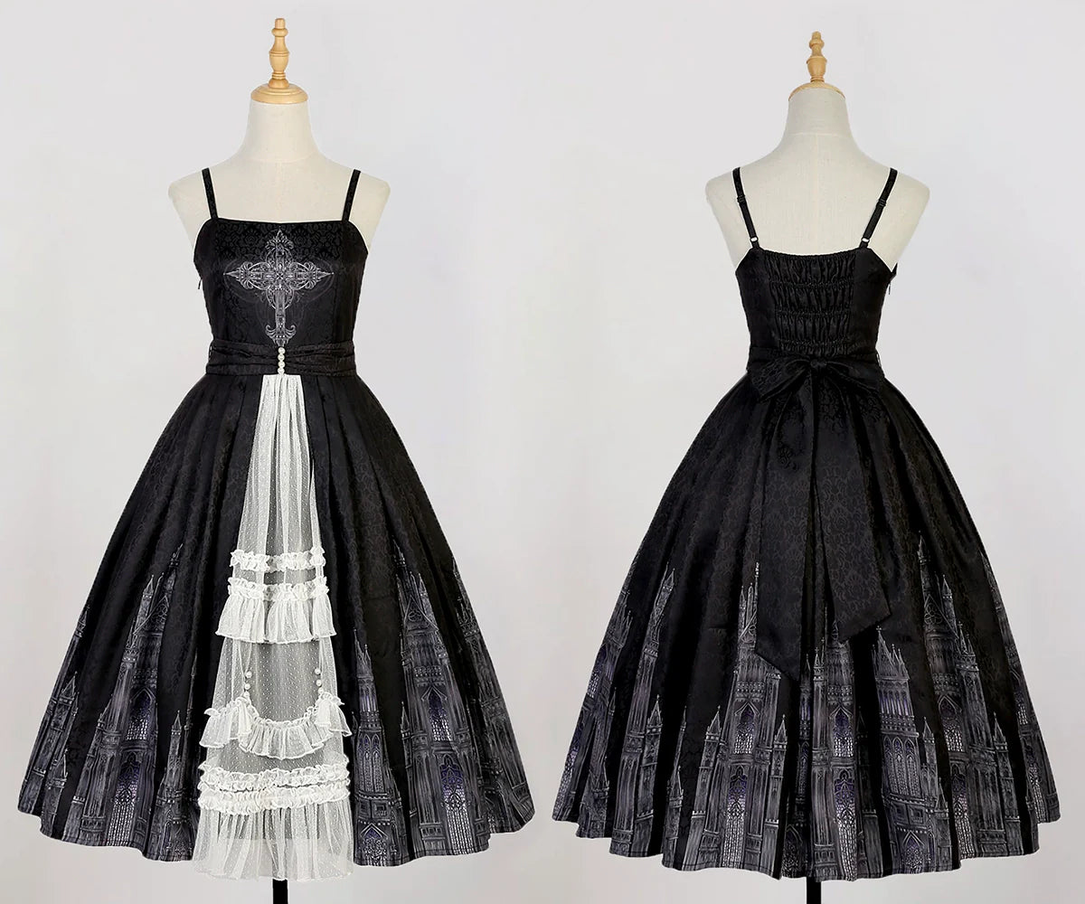 Cornfield Lolita - Silent Church - Gothic Lolita JSK Dress Printed Dress Thin Shawl Set