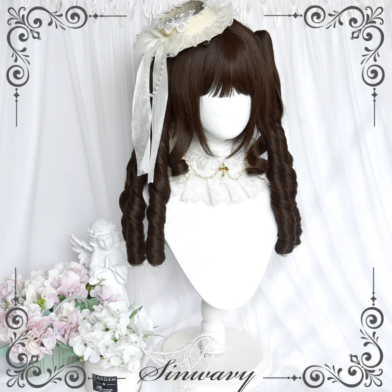 Sinwavy - Fairy Tale Town - Classic Lolita Wig Dark Brown Roman Curly Double Ponytail Wig