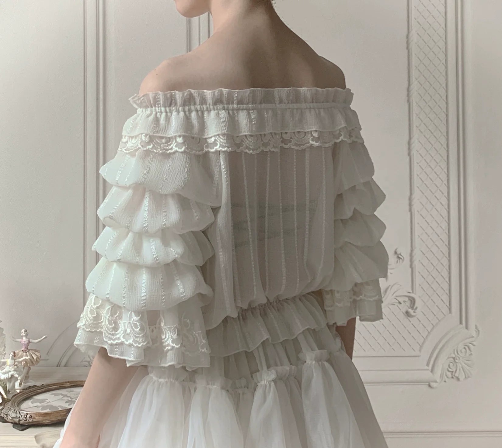 Airfreeing - Wendy - Elegant Lolita Blouse Chiffon Off-Shoulder Virago Sleeve Blouse