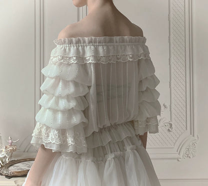 Airfreeing - Wendy - Elegant Lolita Blouse Chiffon Off-Shoulder Virago Sleeve Blouse