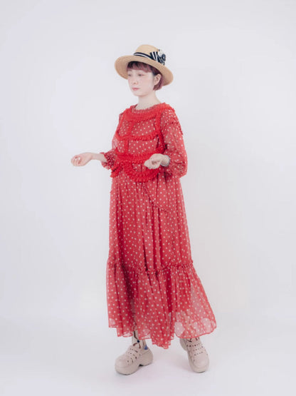 Vintage style dot chiffon dress【s0000006890】