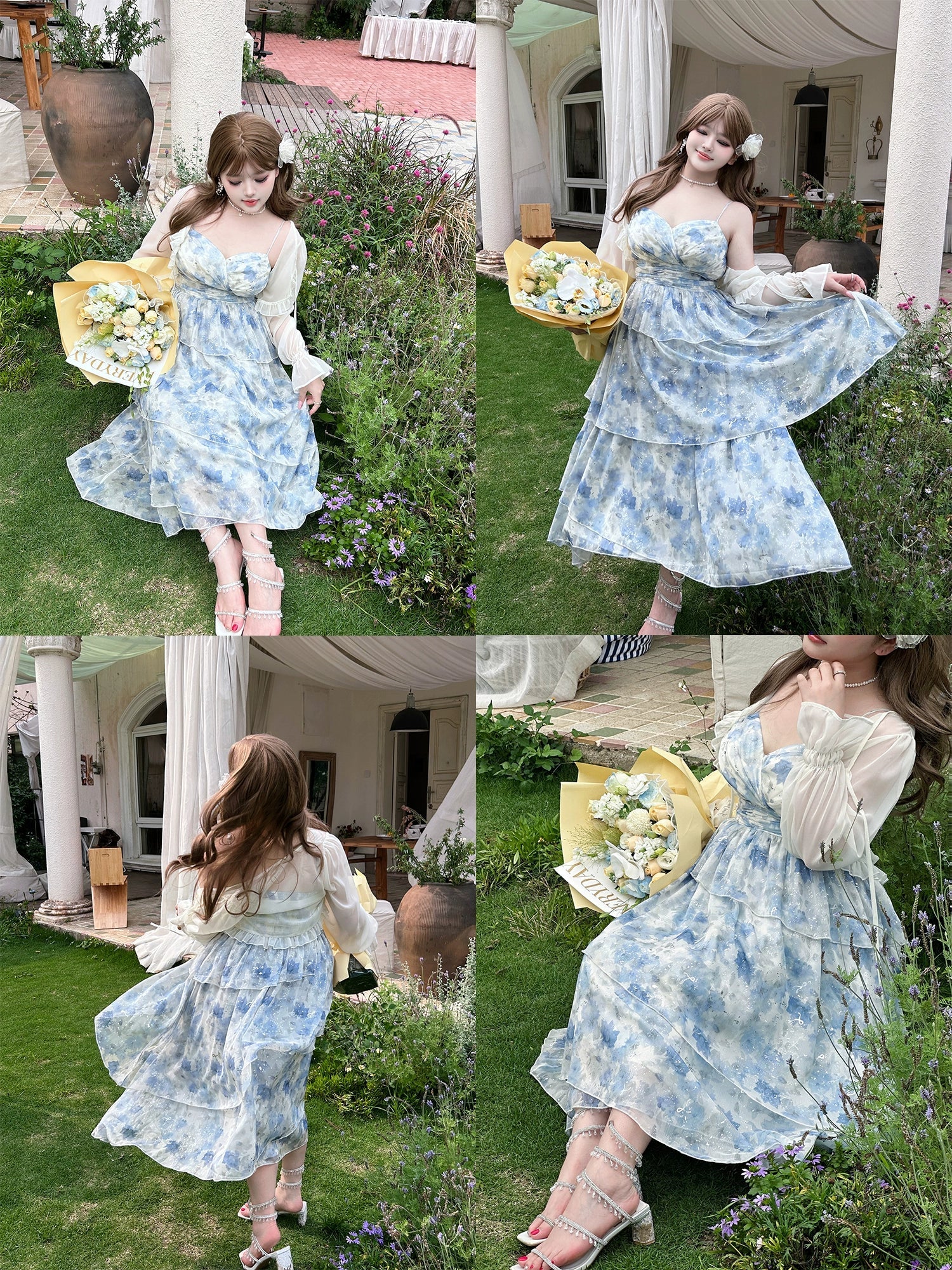 Yingtang - Plus Size Blue Lolita JSK Dress Cardigan Set New Arrival