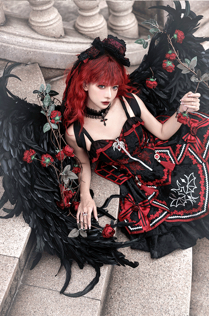 OCELOT - Dark Bat Motion - Gothic Lolita JSK Black Red Goth Jumper Dress