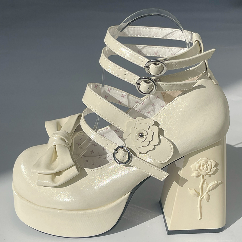 Dreamland - 11 cm Sweet Lolita Shoes with High Platform & Rose Print Heel