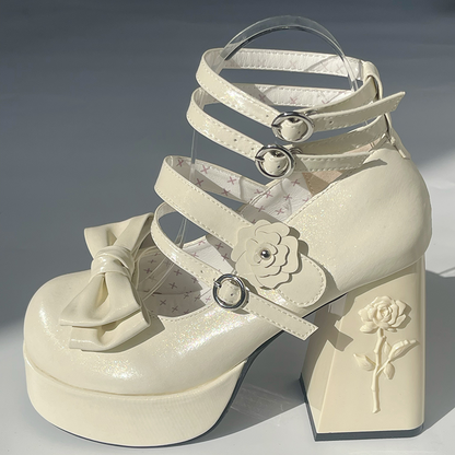 Dreamland - 11 cm Sweet Lolita Shoes with High Platform & Rose Print Heel