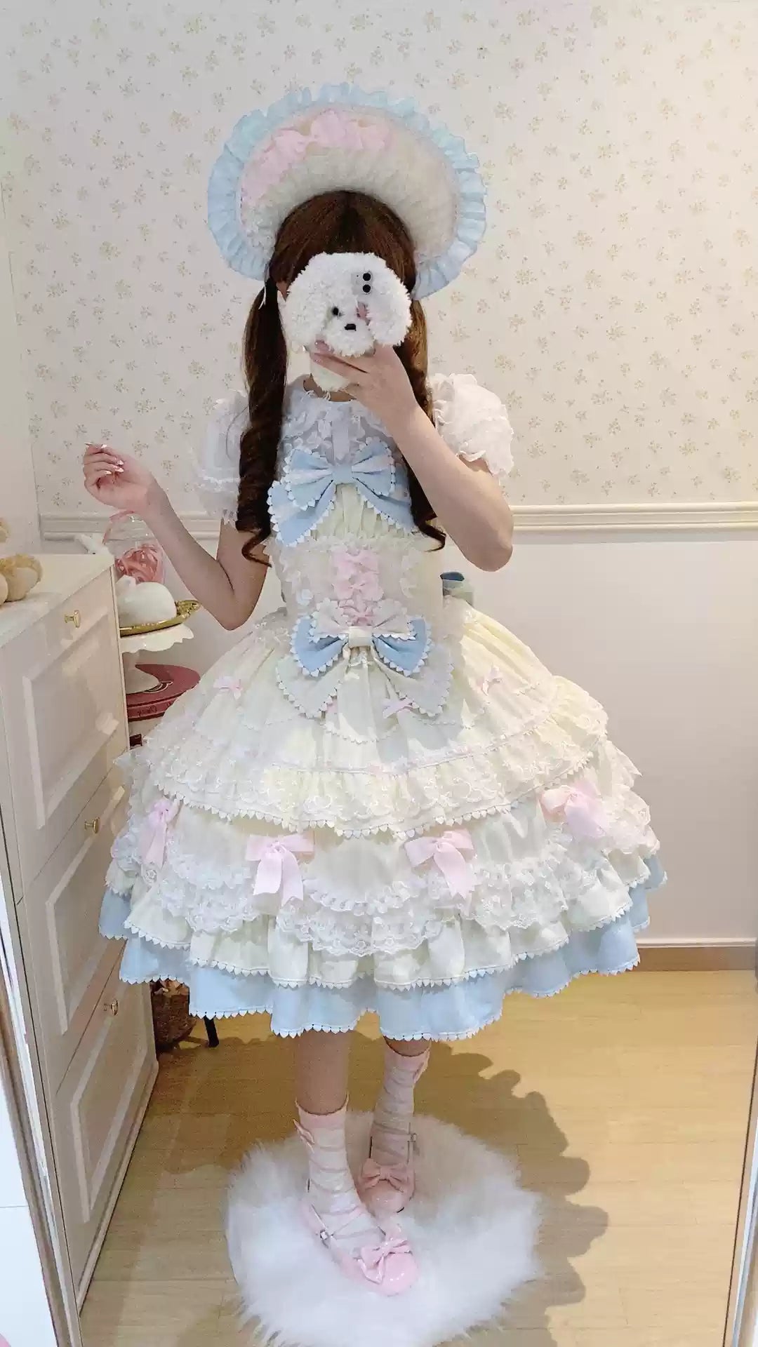 Sugar Girl - Fondant Cake - Summer Sweet Lolita JSK Dress, Tiered Ruffles and Bows