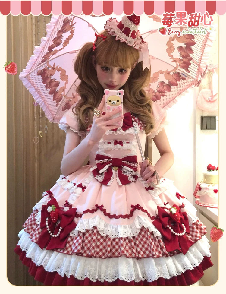 Sakurahime - Berry Sweetheart - Sweet Lolita OP Suit Old School Lolita Dress and Top Hat