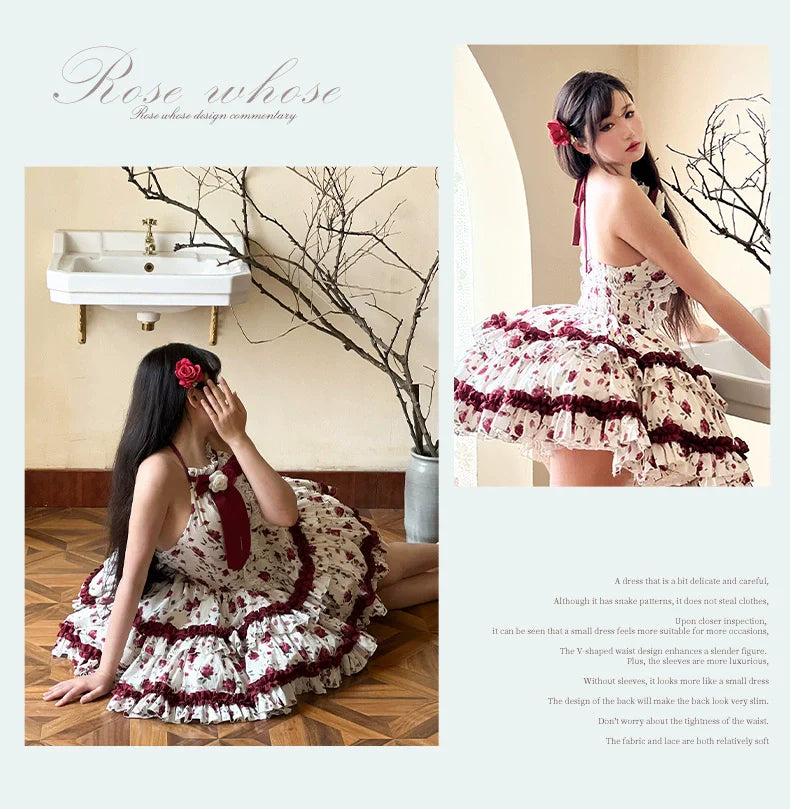 Diamond Honey Lolita - Heart Rose - Vintage Lolita Jumper Dress Retro Rose Lolita JSK