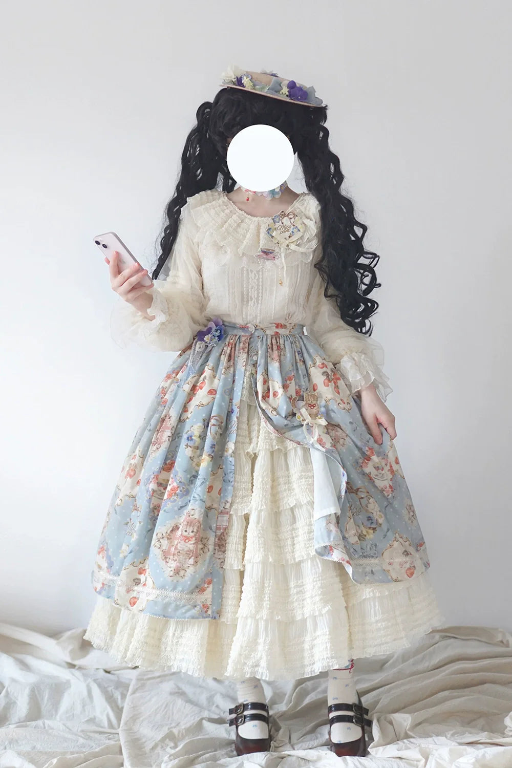 Miss Point - Cat Rose Tea - Sweet Lolita Skirt with Cute Prints Customized Size