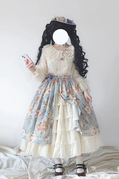 Miss Point - Cat Rose Tea - Sweet Lolita Skirt with Cute Prints Customized Size