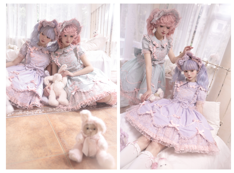 The Seventh Doll - Sweet Diary SP - Vintage Lolita Jumper Dress Petal-like Hem JSK Headdress Set