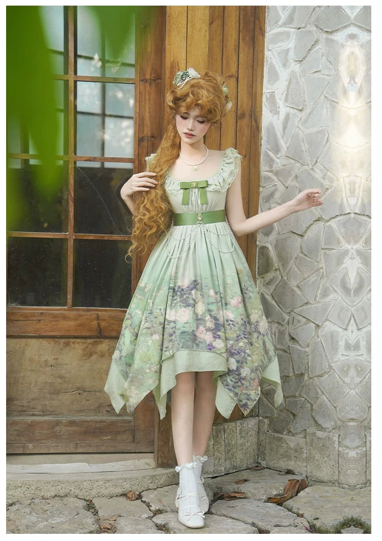 With PUJI - Blooming Rose - Chiffon Classic Lolita Dress Set Painting Styled OP & JSK