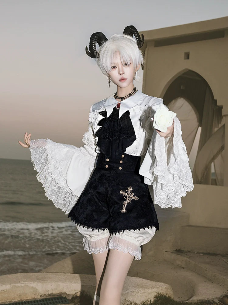 CastleToo - Crossbone - Ouji Lolita Shorts Suit Gothic Lolita Top and Blouse
