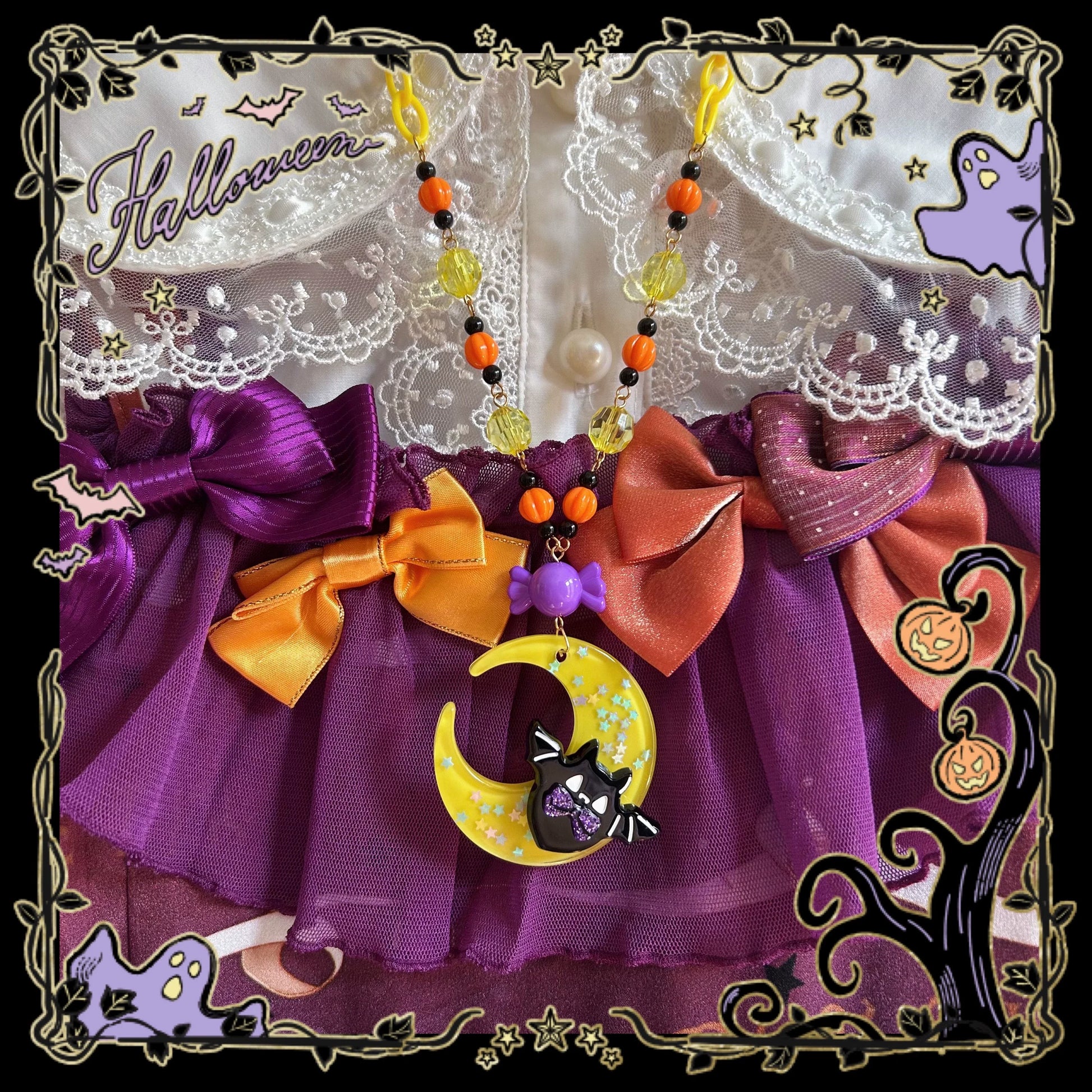 Halloween Alice - Chubby Bat - Halloween Colorful Beads Lolita Necklace, Bat Accents