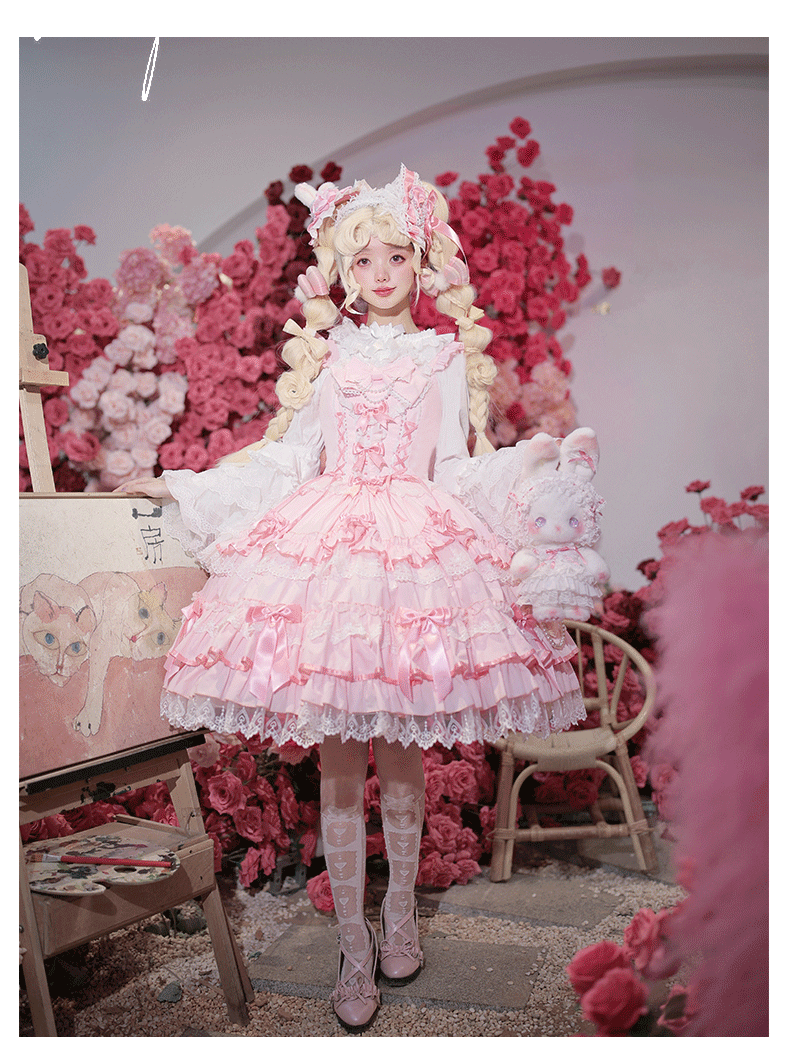 ZhiJinYuan - Love Notebook - Old School Lolita JSK Vintage Doll Tiered Dress