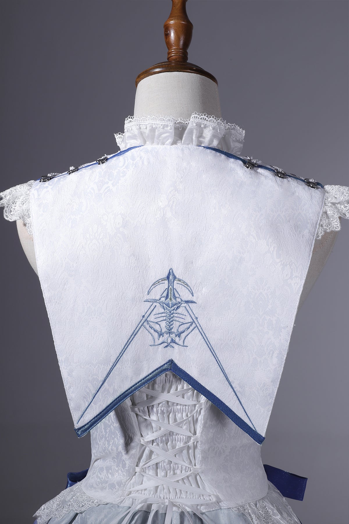 Designer's Gift - Blue Dragon Bone - Ouji Lolita Shorts Suit with Embroidery and Trailing