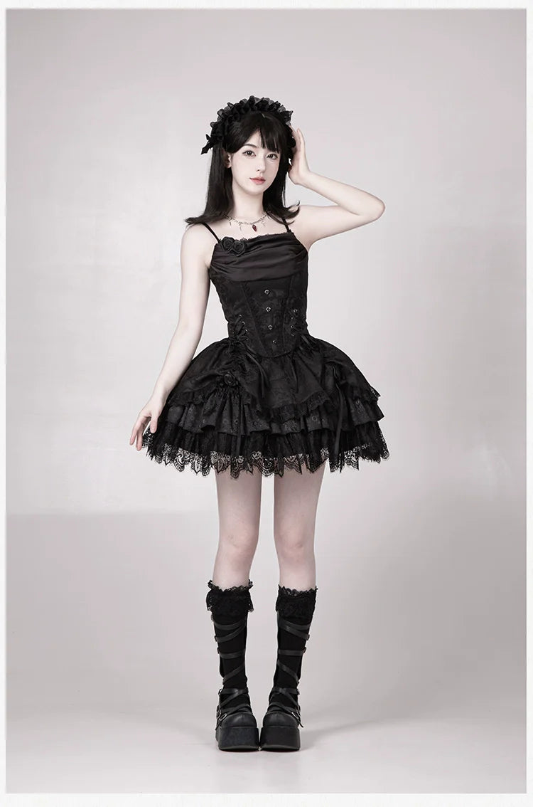 With PUJI - Letter and Poetry ﾂｷ Twilight - Black Gothic Lolita Skirt Set, Witch-Inspired