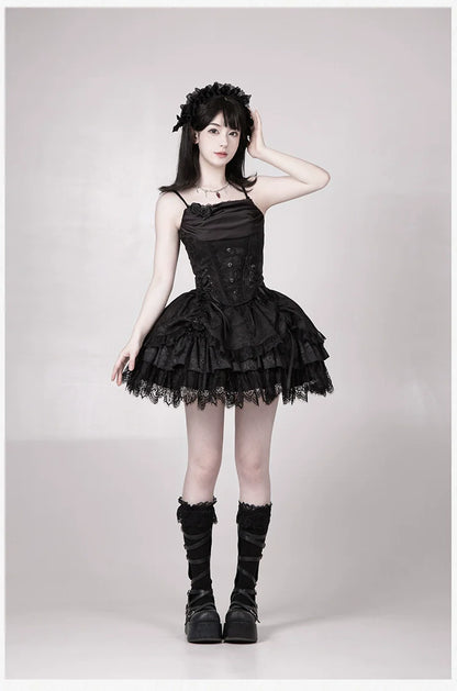 With PUJI - Letter and Poetry ﾂｷ Twilight - Black Gothic Lolita Skirt Set, Witch-Inspired