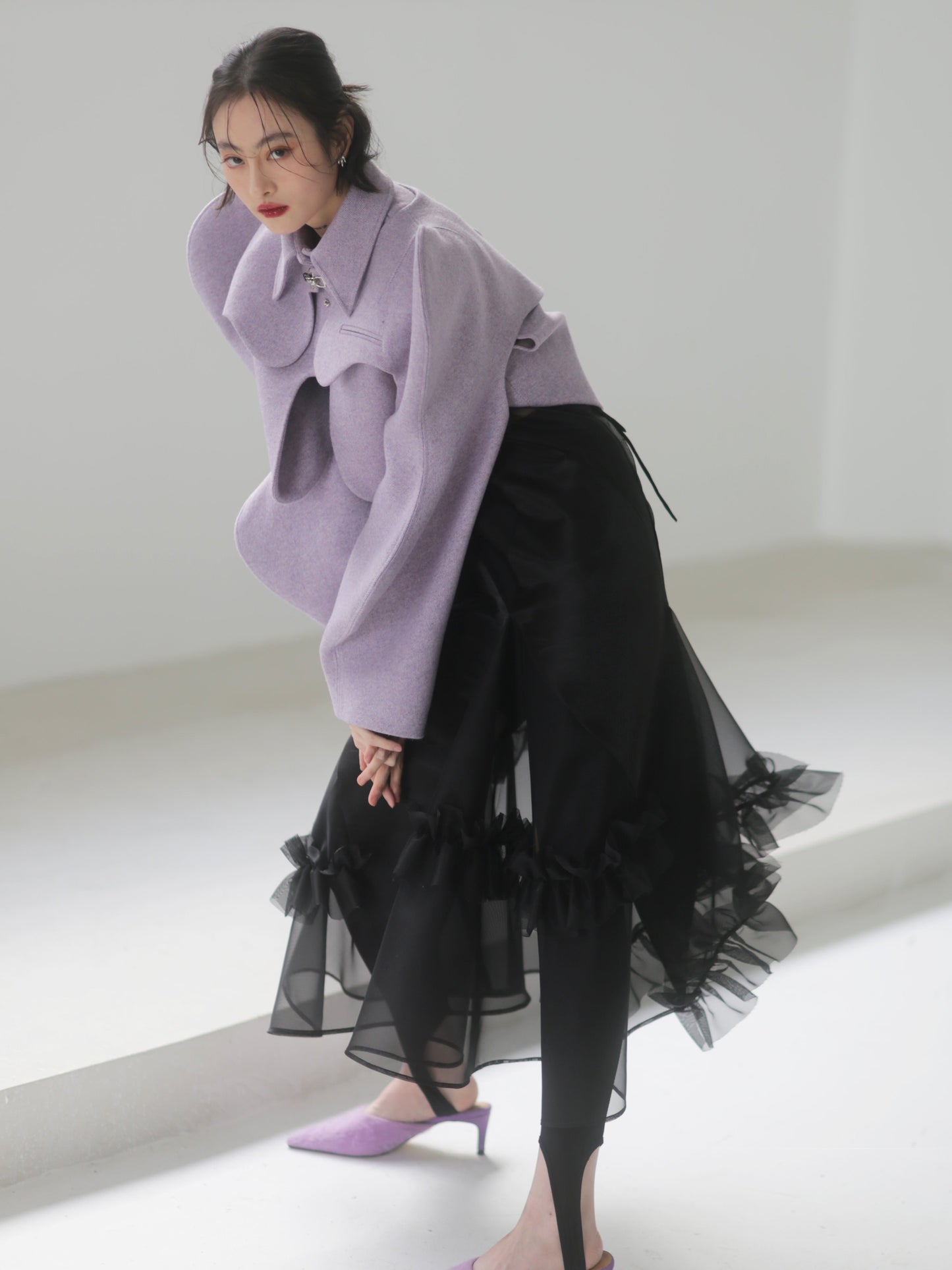 Geometric Arc Hollow Two-piece Short Woolen Coat