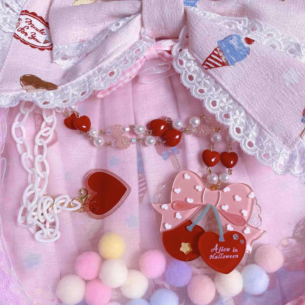 Halloween Alice - Sweet Cherry Lolita Plastic Necklace Ring