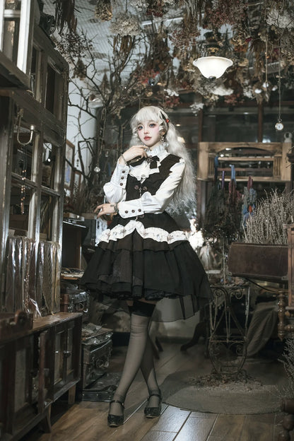 Letters from Unknown Star - Bloodline Duke - Gothic Lolita SK Suit Spider Web Vest and Blouse