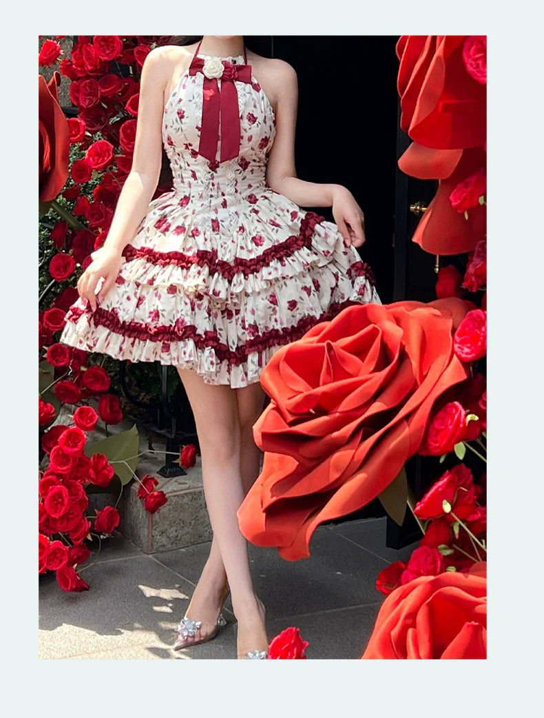 Diamond Honey Lolita - Heart Rose - Vintage Lolita Jumper Dress Retro Rose Lolita JSK