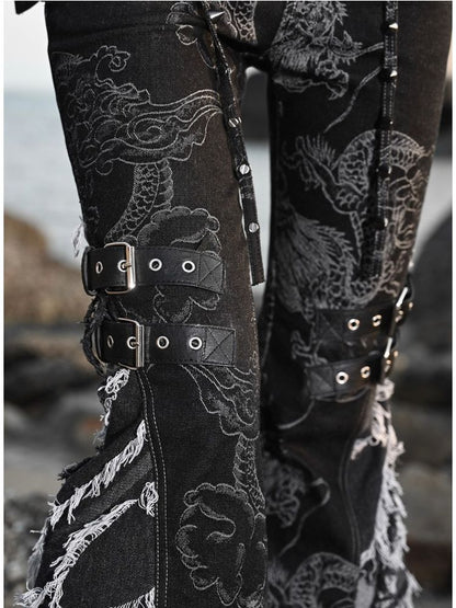 Dragon Pattern Flared pants【s0000002448】