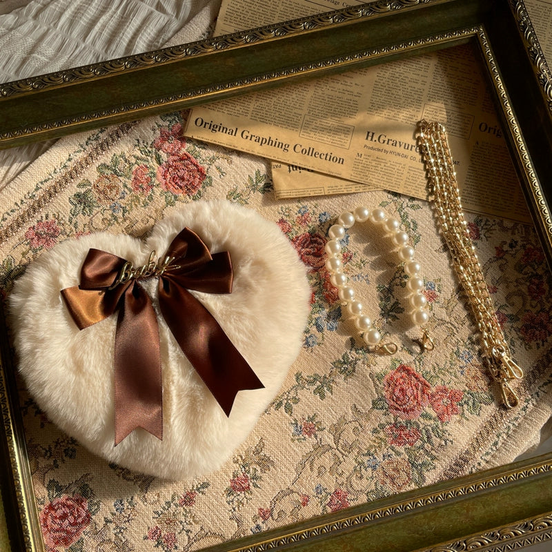 MAID - Kawaii Lolita Heart Bag Plush Pearl Chain Handbag