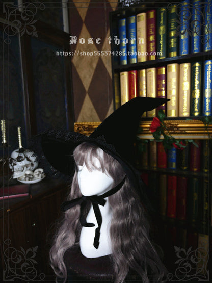 Rose Thorn - Black Wizard - Velvet Daily Lolita Hallowen Hat