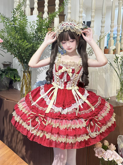 Hanguliang - Gilded Memories - Princess Lolita Jumper Dress, Tiered Ruffles