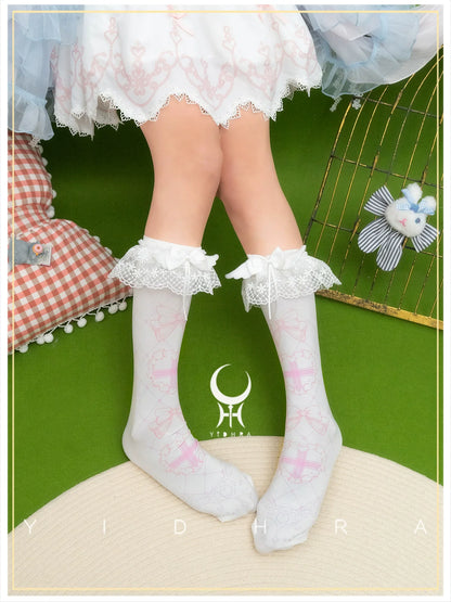 Yidhra - Printed Sweet Lolita Calf Socks, Detachable Calf Band