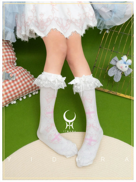 Yidhra - Printed Sweet Lolita Calf Socks, Detachable Calf Band