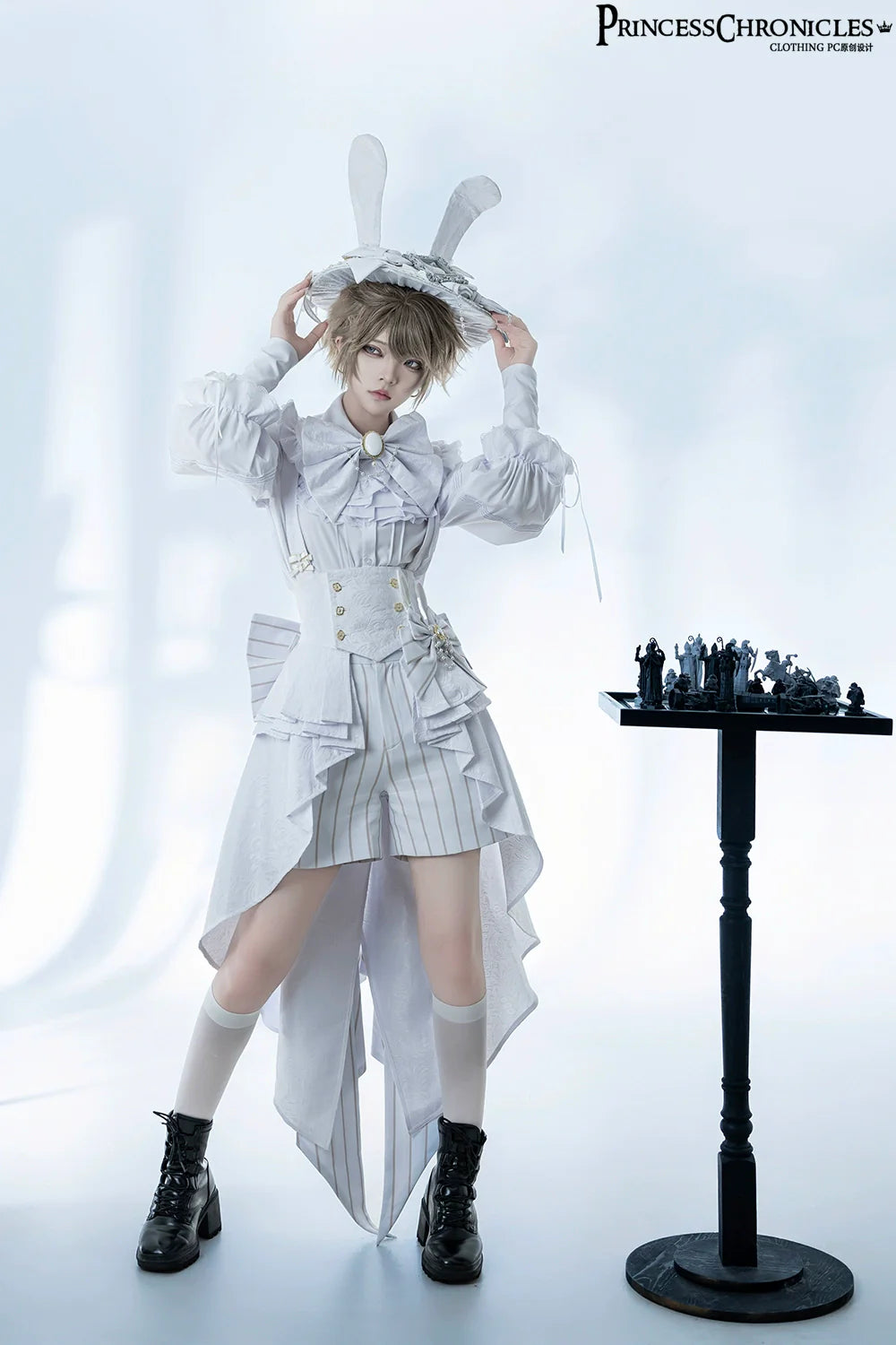 Princess Chronicles - Rabbit Theater White Moonlight - Ouji Lolita Shorts Set, Rabbit Hat