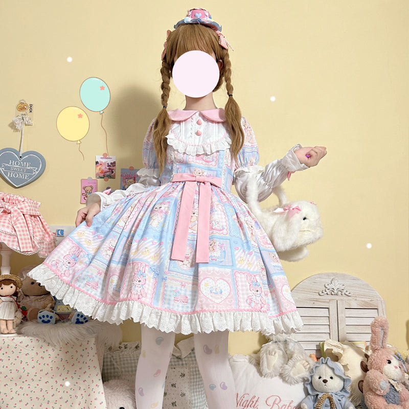 Hanguliang - Sweet Bunny Bear - Sweet Lolita Dress Long Sleeve Winter Lolita OP