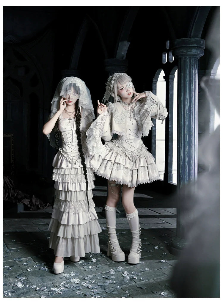 With PUJI - Letter and Poetry ﾂｷ Humanoid Robot - Silver Gothic Lolita Mermaid Skirt Set