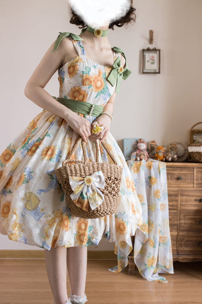 Akiyama Future Studio - Sunflower Print Lolita JSK Dress in Breathable Light Fabric