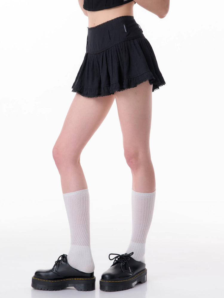 High waist lace a-line short skirt【s0000007833】