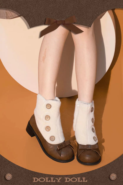 Dolly Doll - Winter Lolita Boots Fur Mary Jane Lolita Low Heel Shoes
