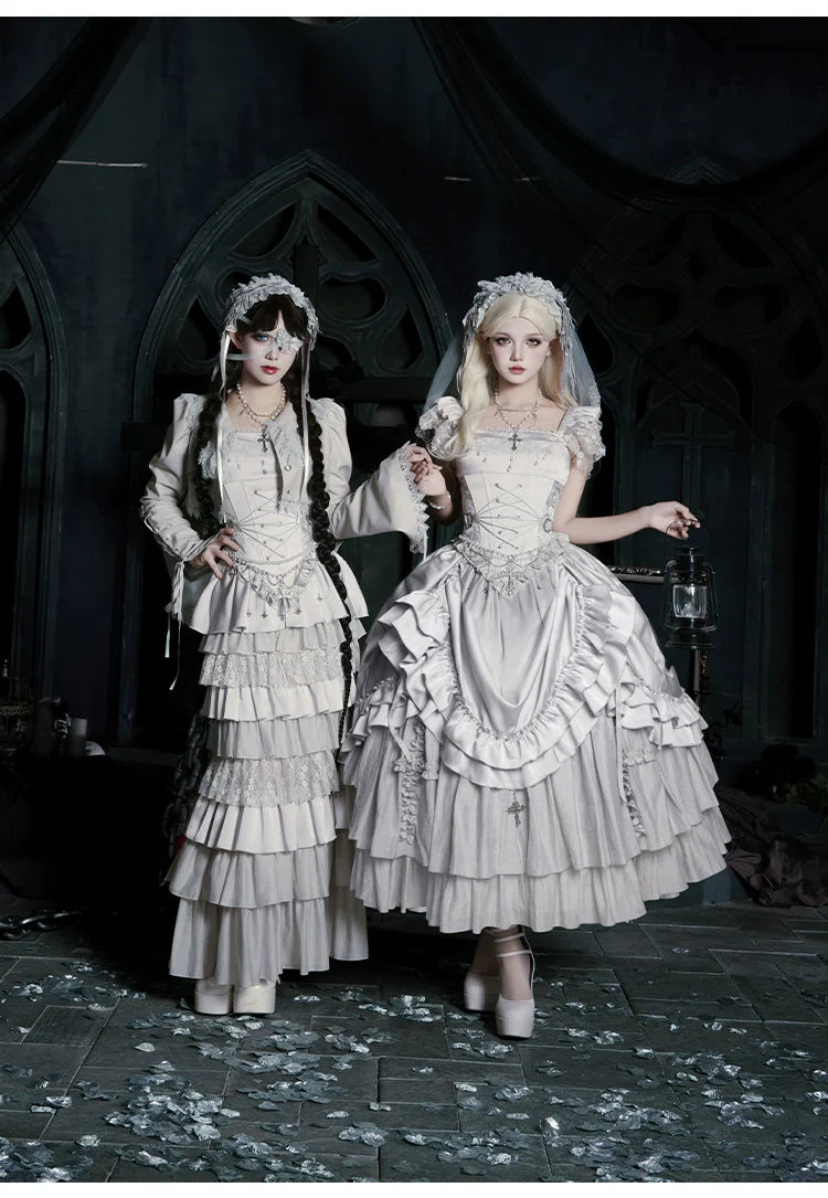 With PUJI - Letter and Poetry ﾂｷ Humanoid Robot - Silver Gothic Lolita Mermaid Skirt Set