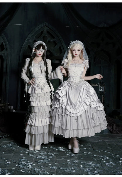 With PUJI - Letter and Poetry ﾂｷ Humanoid Robot - Silver Gothic Lolita Mermaid Skirt Set