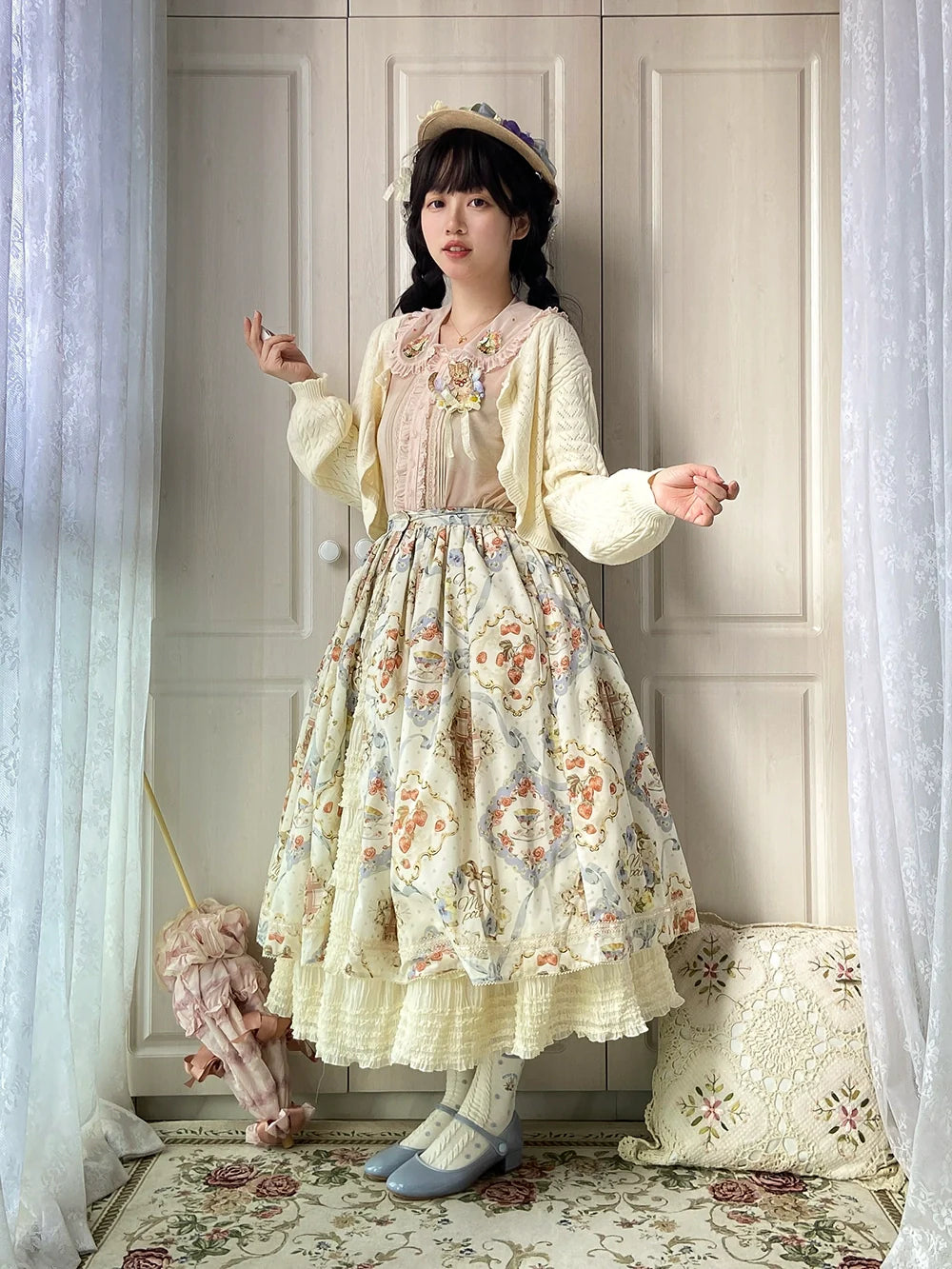 Miss Point - Cat Rose Tea - Sweet Lolita Skirt with Cute Prints Customized Size