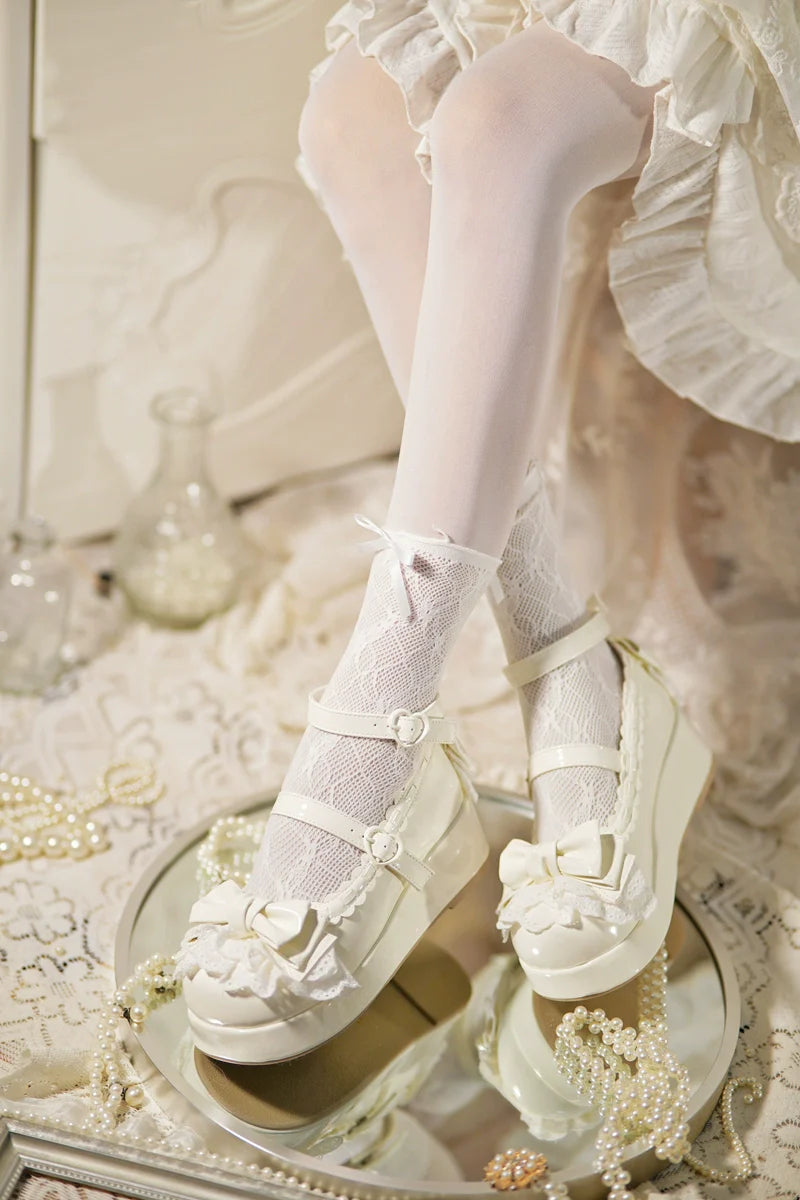 Jiujiu Lolita - Milky Puff - Sweet Lolita Heels Shoes, Round Toe With Petite Wedge