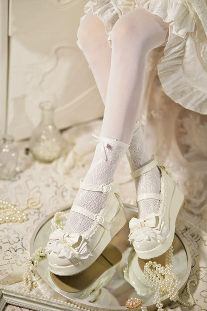 Jiujiu Lolita - Milky Puff - Sweet Lolita Heels Shoes, Round Toe With Petite Wedge
