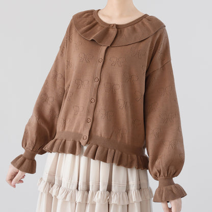 MIST - Vintage Lolita Bow Hollowed-out Sweater Ruffled Cardigan