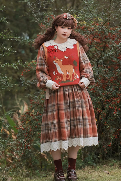 Miss Point - Chubby Fox in the Forest - Kawaii Lolita Vest Customized Lolita Sweater