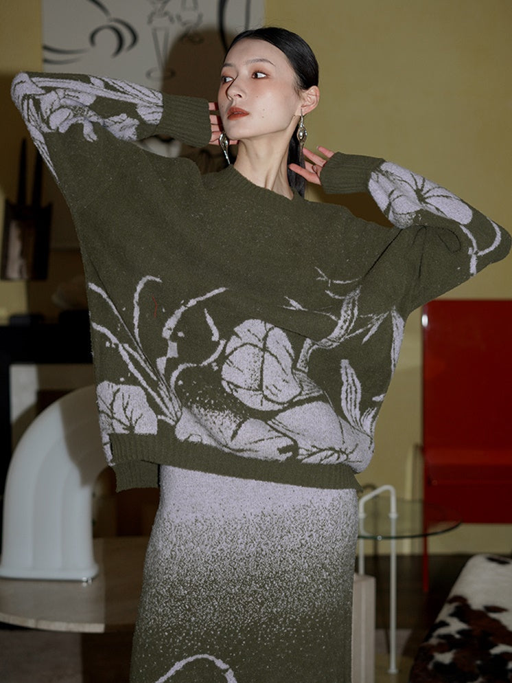 Knitted Jacquard Sweater & Skirt